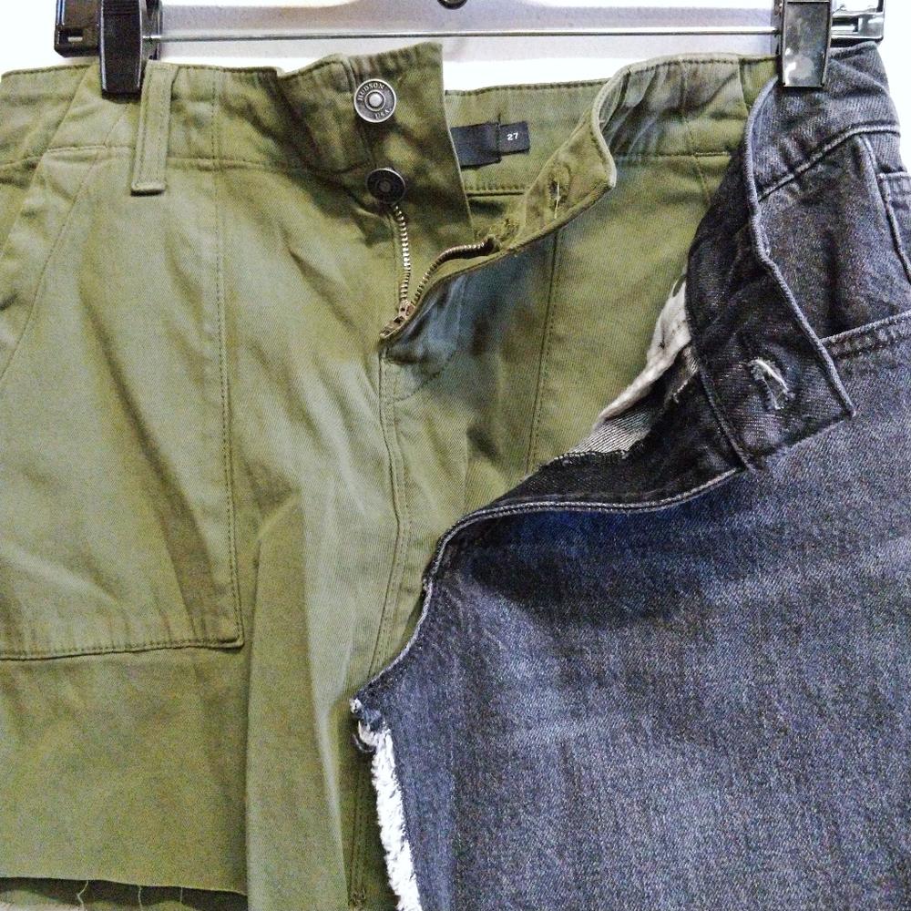 NWT Hudson Green/Black Asymmetric Layered Crossover Denim Wrap Skirt 27 - Picture 7 of 12